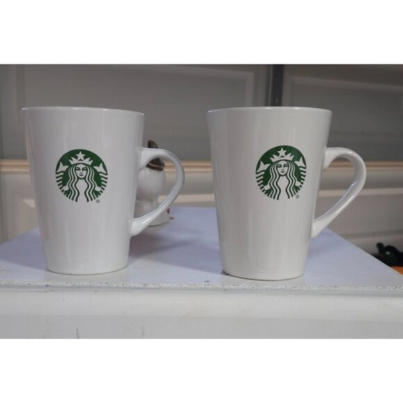 Starbucks White Ceramic Coffee Mugs Set Of 2 Microwave & Dishwasher Safe 14 Fl O - Picture 2 of 3